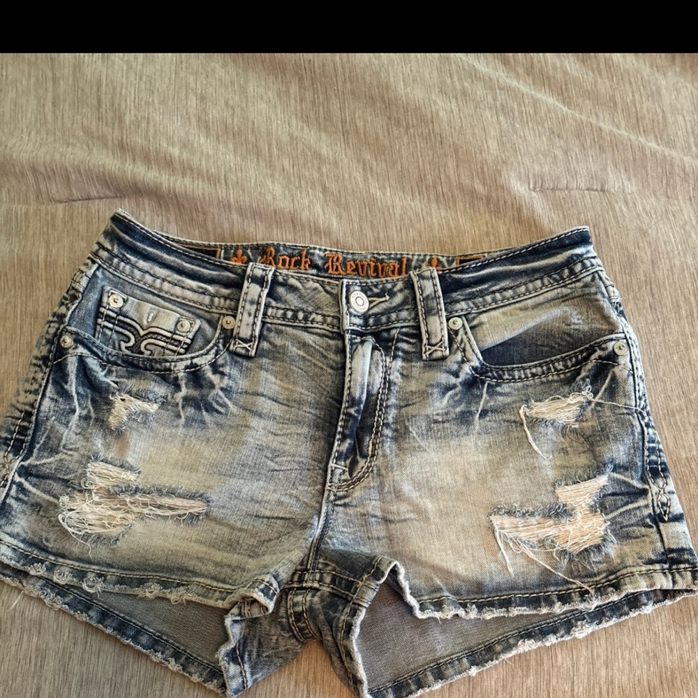 Rock Revival Gray Jean Shorts Distressed Style size 28